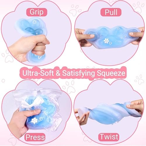Big Taba Squishy Cat Paw Fidget Toy, Squishies Squeeze Toys for Girls 4-8, Ultra-Soft Sticky Sensory Toy Party Favors for Kids 8-12, Autism Stress Relief (Blue and Clear) thumbnail 3