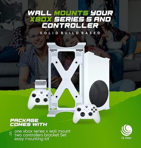 Q-View Xbox Series S Wall Mount & Controllers Bracket Set by Q-View - Secure Under Desk Mounting - Signature X Design - Screws and Fixings Included - Made In UK - Plastic - White thumbnail 2