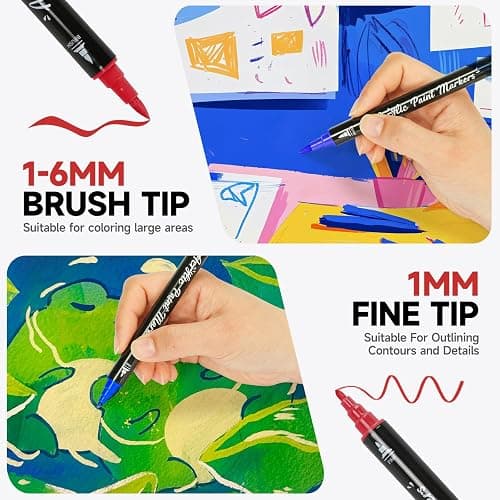 Acrylic Paint Markers, 48 Color Dual Tip Acrylic Paint Pens with Brush and Fine Tips for Rock Painting,Wood,Canvas,Ceramic,Card Making,Vibrant Color Ideal for Artists, Crafters & DIY Projects thumbnail 2