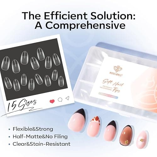 modelones Short Almond Nail Tips, 360pcs Pre-etched Clear Soft Press On Fake Nails Full Cover Half Matte Acrylic Gel Tips Extension for Salon & Home Use 15 Sizes thumbnail 9