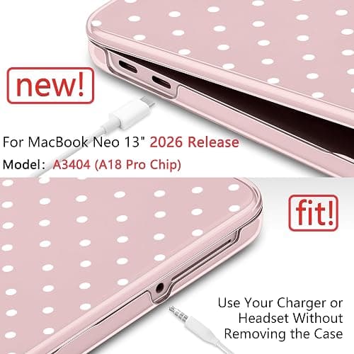 TWOLSKOO for MacBook Neo 13 inch Case 2026 A3404 A18 Pro Chip, Plastic Hard Shell Pattern Case with Type C Adapter, 2 Webcam Covers, Keyboard Cover & Screen Protector, Blush Polka Dot thumbnail 5