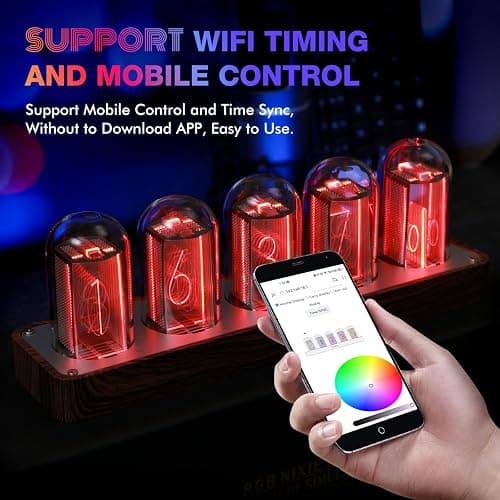 ClocTeck Nixie Tube Clock Walnut Digital Clock, Support Wi-Fi Time SYNC, Alarm & Timer, 12/24H Display, A Retro Gift for Friends (Wood Grain) thumbnail 4