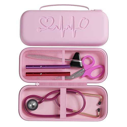 Hard Shell Stethoscope Case for 3M Littmann Classic III, Cardiology IV, MDF, EKO - Nursing School Essentials, Nursing Student Gifts, Nurse Stethoscopes Accessories for Work, Pink - Image 1
