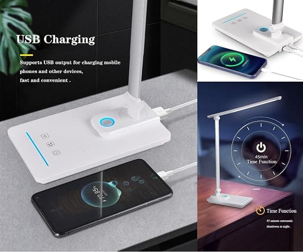 TECHNOVA LED Desk Lamp with 5 Color Temperatures | Sliding Stepless Dimming & One-Touch Timer | Foldable & Portable Design for Office/Study/Nail Art | USB Charging & Four-Axis Rotation for Small Desks thumbnail 3