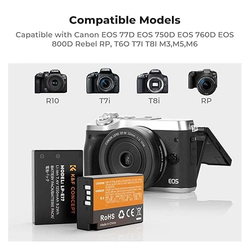 K&F CONCEPT 3-Pack LP-E17 Battery and Upgraded 3-Slot LCD Charger Compatible with Canon EOS R100 R50 RP R10 R8, Rebel T8i T7i T6i T6s SL2 SL3 EOS M3 M5 M6 200D 77D 750D 760D 800D 8000D Camera thumbnail 3