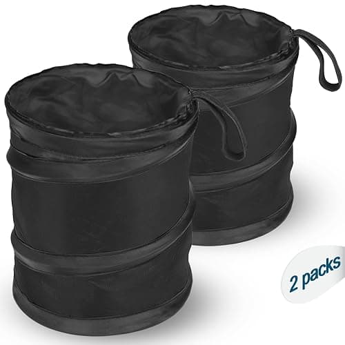Kincown Car Trash Can, 2 Packs Mini Collapsible Pop-up Car Garbage Can, Waterproof Hanging Car Trash Bag with Velcro, Car Trash Bin, Black - Image 1