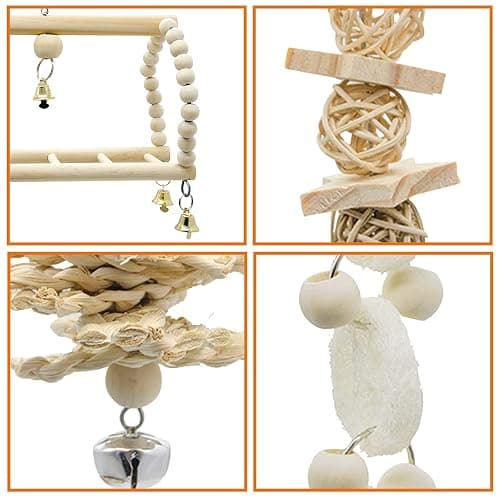 Deloky 7 Packs Bird Parrot Swing Chewing Toys-Hanging Bell Bird Cage Toys Suitable for Small Parakeets, Cockatiels, Conures, Finches,Budgie,Macaws, Parrots, Love Birds thumbnail 5