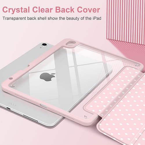 Yebiseven Case for iPad Air 11 Inch M4 M3 M2 2026 2025 2024, iPad Air 5th 4th Generation 10.9 Inch 2022 2020-[Pencil Holder], Shockproof Clear Hard Back, Trifold Stand,Auto Wake/Sleep, Pink White dot thumbnail 3
