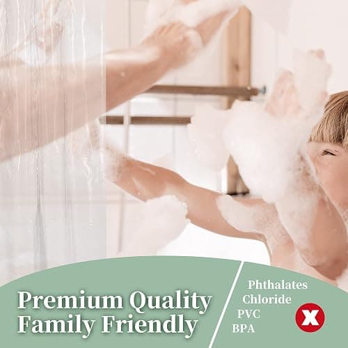 Barossa Design Plastic Shower Liner Clear - Premium PEVA Shower Curtain Liner with Rustproof Grommets and 3 Magnets, Waterproof Cute Lightweight Standard Size Bathroom Curtains - Clear thumbnail 3