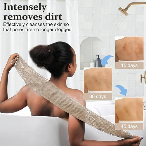 MuiiuM African Net Sponge Authentic with Knots, Colourfast Exfoliating Body and Back Scrubber, Extra Long Quick-Dry Bath Shower Net Loofah for Rich Lather and Dead Skin Removal (Flaxen) thumbnail 6
