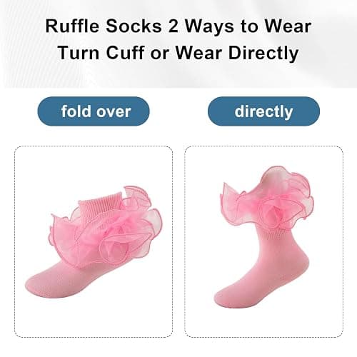 MKYSZLT Baby Girls Ruffle Socks 2-Layer Lace Frilly Turn Cuff Fancy Dress Socks Toddler Girl Preemie Newborn Infant Kids thumbnail 5