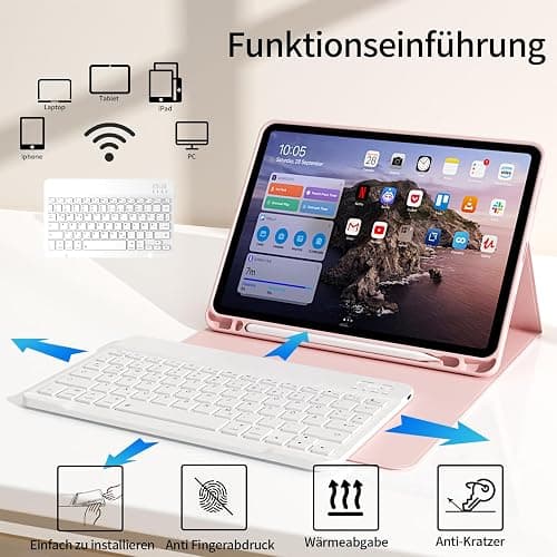 GKABXY Hülle mit Tastatur für iPad Pro 11 4. / 3. / 2. Generation 2022/2021/2020 mit stifthalter, Magnetische Abnehmbare Bluetooth-Tastatur, QWERTZ Layout, für iPad Pro 11 Zoll, Rosa thumbnail 4
