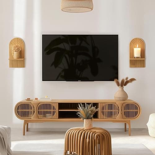 Walasis Boho Wall Decor Set of Two - Natural Modern Minimalist Mid Century Wall Candle Holder for Living Room - Wood Bohemian Decor for Bathroom Nursery Bedroom thumbnail 4
