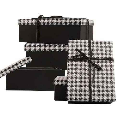 Luxury Gift Boxes,5 Pack Large Gift Boxes Gift Boxes Decorative Gift Boxes Christmas Gift Boxes Wedding Gift Boxes,9.8x7x3.3 With Plaid Lids & Ribbon, Decorative Christmas, Wedding & Birthday Gift Boxes - Image 1