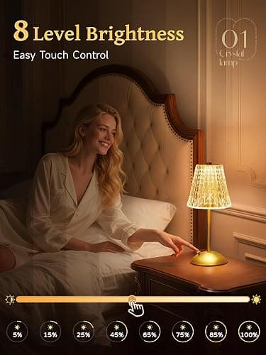 Valentines Gifts, Cordless Lamp, Crystal+Dimmable+3 Colors Rechargeable Lamp, Touch+2000mAh Battery Operated Vintage Ambient Light for Kitchen/Bedroom/Bathroom Shower, College Gifts for Teenage Girls thumbnail 4