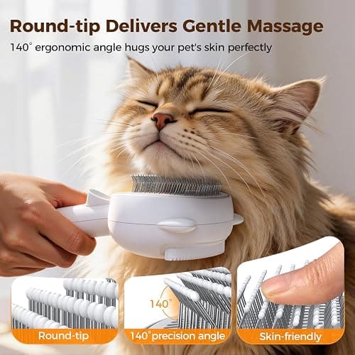 Self Cleaning Shedding Steam Cat Brush, Silicone Scraper Included Dog Brush, primecat, Cat Brushes for Shedding, USB Rechargeable, for Grooming & Haired Pets, Dogs & Cats, White thumbnail 5
