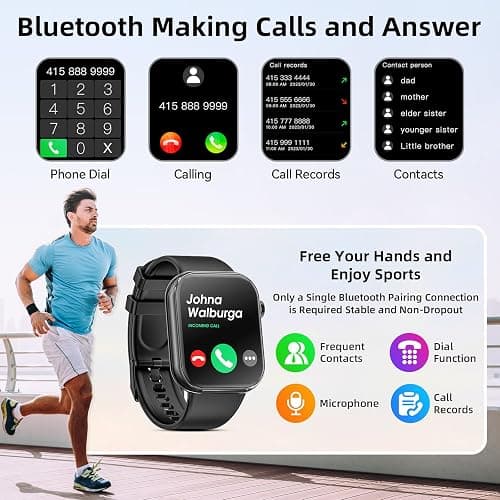 Hwagol Smart Watch (Answer/Make Calls), 1.85" Fitness Tracker, Smartwatch Heart Rate/Sleep Monitor/Pedometer/Calories, 140+ Sports Modes, Waterproof Women's Men's Fitness Watch for Android iOS - Black thumbnail 3