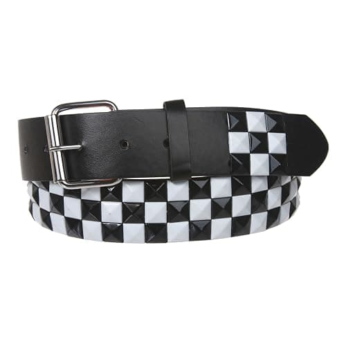 Snap On Punk Rock Star Pyramid Studded Checker Board Leather Belt thumbnail 2