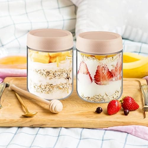 4 Pack Glass Jar With Airtight Lids Overnight Oats Containers With Lids Mason Jars Food Storage Containers For Yogurt Snacks Sugar Spice And More (Pink, 500ml/16.7oz) thumbnail 2