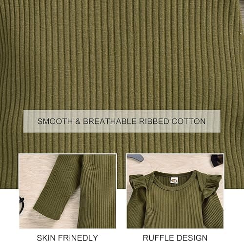 Aalizzwell Preemie Newborn Infant Baby Girls Clothes Ribbed Romper Bodysuit Pants Set Fall Winter Outfits thumbnail 6