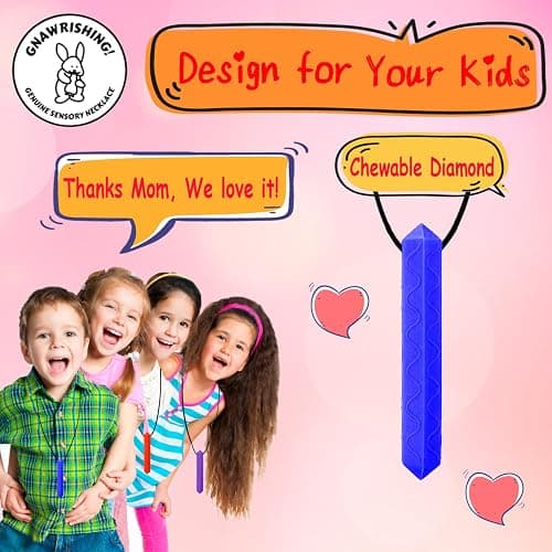GNAWRISHING Sensory Chew Necklace, 8 Pack Diamond Chew Necklaces for Sensory Kids, Made from Food Grade Silicone for for Autistic, ADHD, Oral Motor Boys and Girls Children (Rainbow Color) thumbnail 7