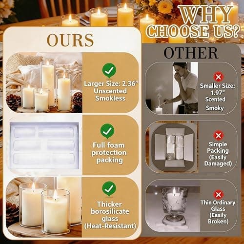 Qazcnd 24 PCS White Pillar Candles with Glass Candle Holders Clear Hurricane Candle Holders Glass Cylinder Vases for Centerpieces Wedding Party, Event, Home Decor Ivory White thumbnail 7