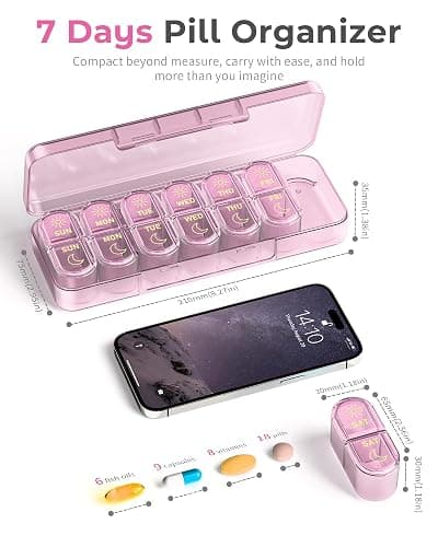 Pillex Pill Organizer, Am & Pm Pill Organizer 7 Days, Weekly Pill Case 2 Times a Day, Pill Box 7 Day, Medicine Organizer for Travel, Vitamins, Fish Oils, Supplements thumbnail 3