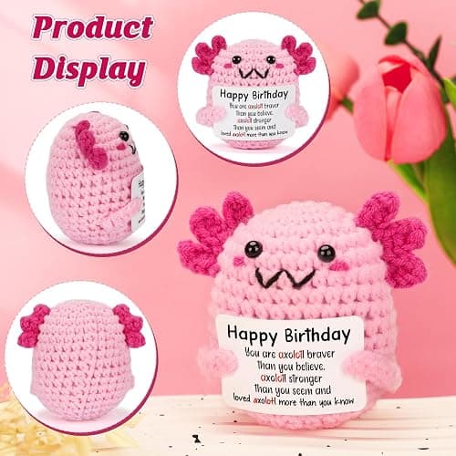 WEYON Birthday Gifts for Teen Girls, Mini Crochet Axolotl Décor Gift for 14 15 16 Year Old Girl, Cute Birthday Gift Cards for Daughter Kids Teenager from Dad Mom, Pink Presents thumbnail 4