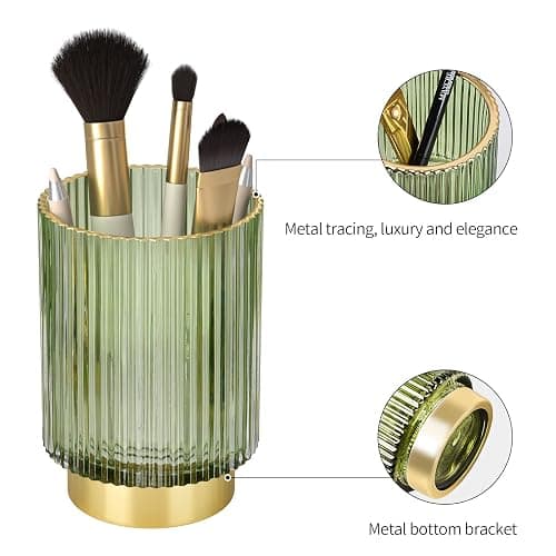 CANITORON Makeup Brush Holder,Glass Makeup Brush Holder Organizer Store Cosmetic Tools,Eyeliner,Storage Organizer for Vanity,Bathroom Countertop Organize and Bedroom Countertop Storage.(Amber L) thumbnail 6