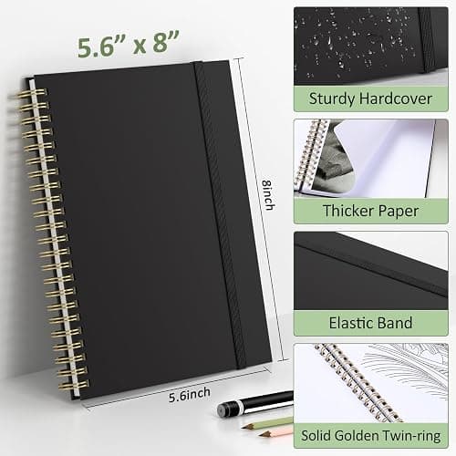 Forvencer 2 Pack Blank Spiral Notebook, 8"x 5.6"Hardcover Sketch Book, 100GSM Thick Paper, Art Sketchbook for Women & Adult, 2 x 100 pages Drawing Book Journal for School Office Drawing, Burgundy thumbnail 2