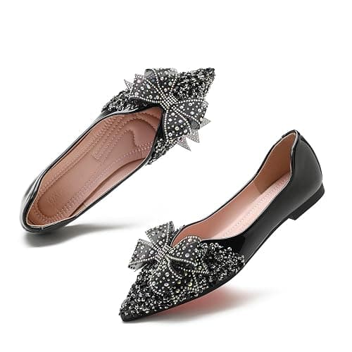 QXCGDYXT Flats Shoes Women Rhinestone Wedding Flats Comfort Pointed Toe Ballet Flat Shoe Low Heel Dress Shoes Sparkly Flats for Women thumbnail 5