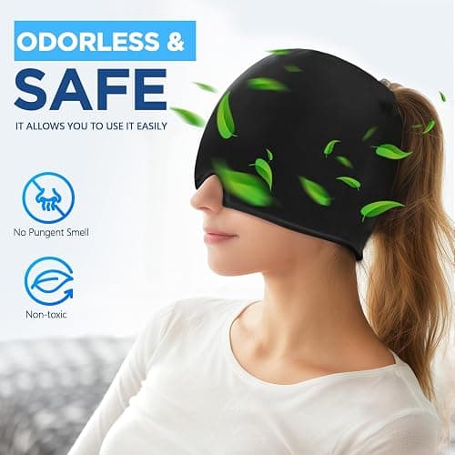 Migraine Relief Cap, Headache Relief Hat for Migraine Cap, Hot and Cold Therapy, Headache Eyes Mask for Stress Relief, Ice Pack Head Wrap for Sinus, Puffy Eyes, Tension,Black thumbnail 5
