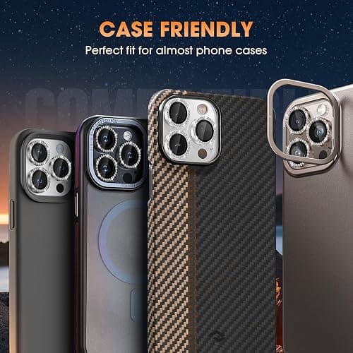 Xfilm for iPhone 16 Pro/16 Pro Max Camera Lens Protector Bling Individual Metal Diamond Ring 9H Hardness Scratchproof Protector, Stylish Phone Accessories, Case Friendly (Brown Diamond) thumbnail 6