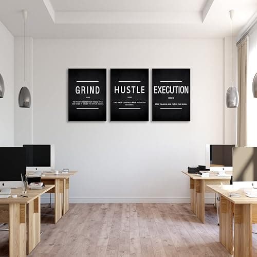 BWSPACE Motivational Wall Decor Grind Hustle Execution Wall Art Office Wall Decor Posters for Men 3 Pieces Framed Canvas Wall Prints Artwork Home Gym Bedroom Ready to Hang thumbnail 3