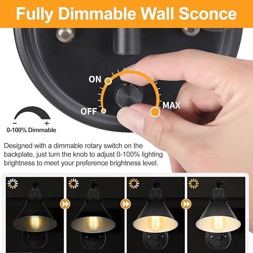 TRLIFE Wall Sconce Plug in, Dimmable Wall Sconces Swing Arm Wall Lights with Plug in Cord, Wall Mounted Light with Dimmer On/Off Knob Switch, UL Listed(2 Pack, 2 Bulbs Included) - Black - 2 Pack thumbnail 2