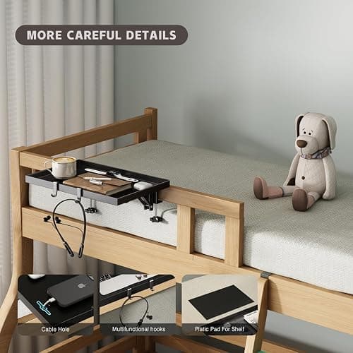 Magheo Bedside Shelf Foldable, Metal Clip-On Bunk Bed Table Shelf for Top Bunk Heavy Duty Bed Side Table Tray for College Dorm Room Essentials, Loft Nightstand Organizer Tray with 1 Cord Hole(Black) thumbnail 3