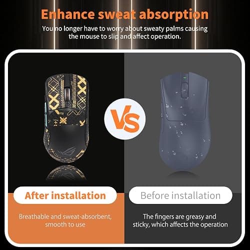 NOUKAJU Mouse Grip Tape Full Coverage for ASUS ROG Harpe Ace Aim Lab, Self-Adhesive Sweat-Resistant Professional Mice Upgrade Kit,Mouse Feet Skates(Foot pad + Black-Gold Mouse Tape) thumbnail 7