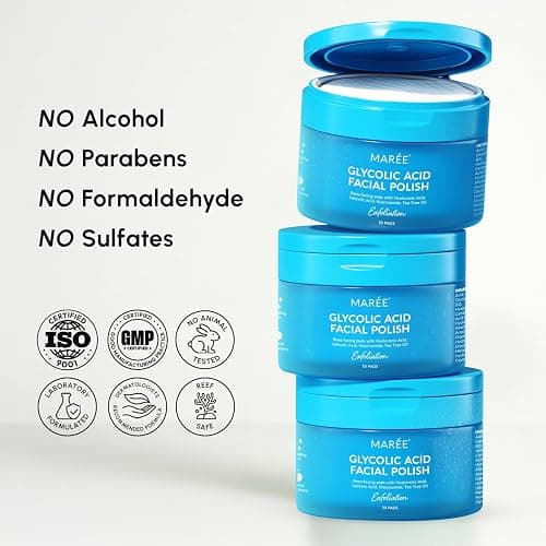 MAREE Glycolic Acid Pads - Toner Pads for Face Cleansing - Exfoliating Pad with Tea Tree Oil, Salicylic Acid & Vitamins E, B3, B5 - Acne Clearing, Skin Pore Resurfacing & Radiance Device - 50 Count thumbnail 11