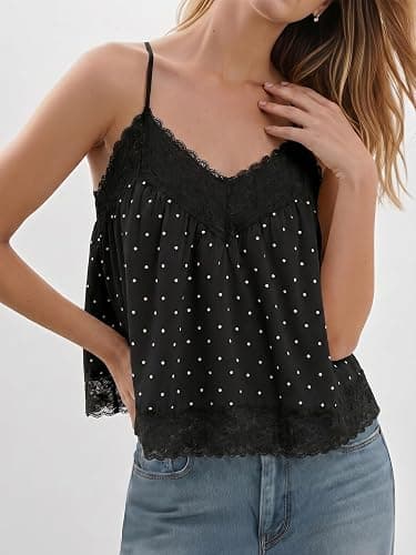 Yousify Women's Y2k Lace Cami Tops V Neck Babydoll Spaghetti Strap Going Out Tops Summer Cute Floral Flowy Camisole Shirts thumbnail 3