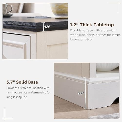 ACCOHOHO 18" Farmhouse Nightstand with Charging Station, Bedside Table with Drawer and Large Open Shelf, Rustic End Table for Bedroom - White thumbnail 6