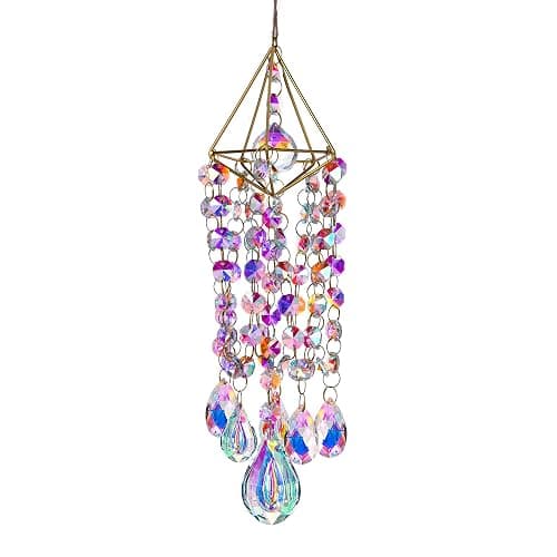 HDCRYSTALGIFTS 21.5inch Crystal Suncatchers for Window Hanging Wind Chime Style Garden Sun Catchers with Crystals Rainbow Maker Indoor Outdoor Decor Handmade Gold Plated thumbnail 7