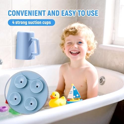 JOY ANAN Baby Bath Rinse Cup with Suctions, 100% Food Grade Silicone, Rinser to Wash Hair and Body with Easy Grip Handle thumbnail 5