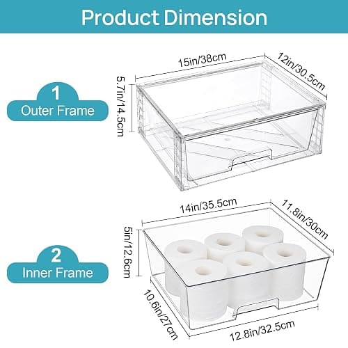 Vtopmart 2 Pack Large Stackable Storage Drawers,Easily Assemble Clear Acrylic Bathroom Closet Undersink Organizers,Plastic Storage Bins for Cabinet,Kitchen Pantry,Medicine Organization thumbnail 3