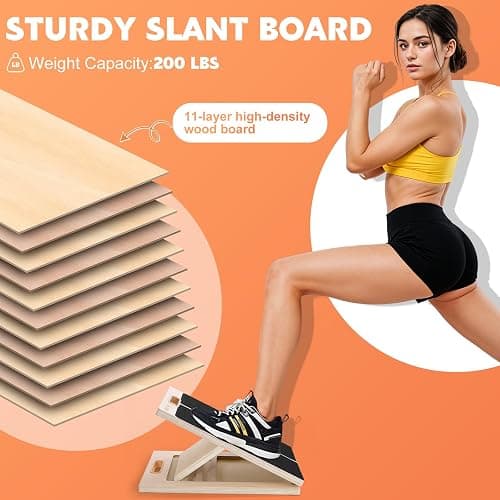 Slant Board for Calf Stretching, Adjustable Wooden Calf Stretcher Incline Board, Calf Stretch Board for Squats Leg Knees Heel Ankle Stretching thumbnail 3