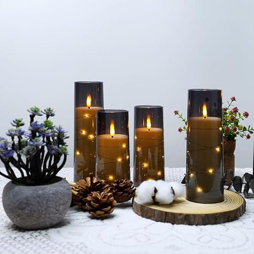 kakoya Flameless LED Candles with Timer 5 Pc Flickering Flameless Candles for Romantic Ambiance and Home Decoration Stable Acrylic Shell,with Embedded Star String，Battery Operated Candles（Grey） thumbnail 3