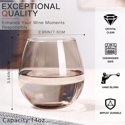 Colored Stemless Wine Glasses Set of 6-15 oz -【Hand-Blown】 Colored Drinking Glasses, European Design Crystal Glass For Red & White Wine, Unique Gifts for Wedding, Birthday(Multicolor) thumbnail 3