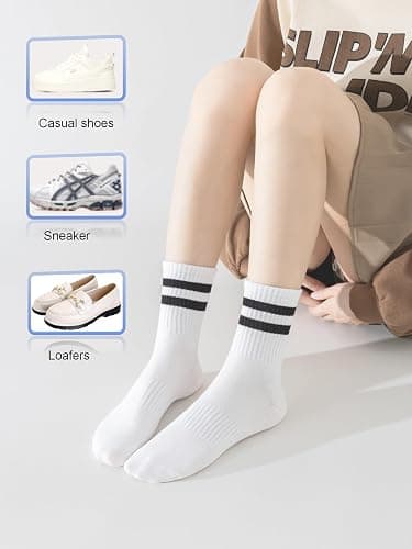 YUWELL Womens Striped Crew Socks, Cotton Socks for Women 4Pairs,Size 5-10 | Cozy Casual Socks thumbnail 5