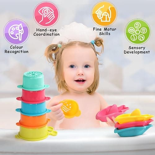11 PCS Toddler Bath Toys for Kids Ages 1-3 Baby Shower Toys Mold Free Bathtub Toys for 12-18 Months Pool Water Table Sand Toys Stacking Cups & Floating Boats for Kids 2-4 Christmas Stocking Stuffers thumbnail 9