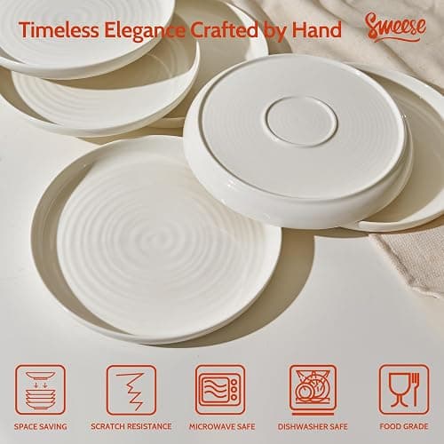 Sweese Porcelain Dinner Plates Set of 6, 10.5 Inch Dish Set - Dishwasher, Microwave, Oven Safe, Scratch Resistant, Kitchen Serving Dishes - White thumbnail 4