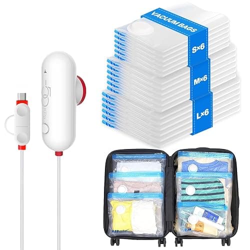 VMstr Vacuum Seal Bags for Clothing Travel, Vacuum Storage Bags with USB Electric Pump, Compression Space Saver for Luggage Suitcase 18 Combo Bags + USB Pump - Image 1